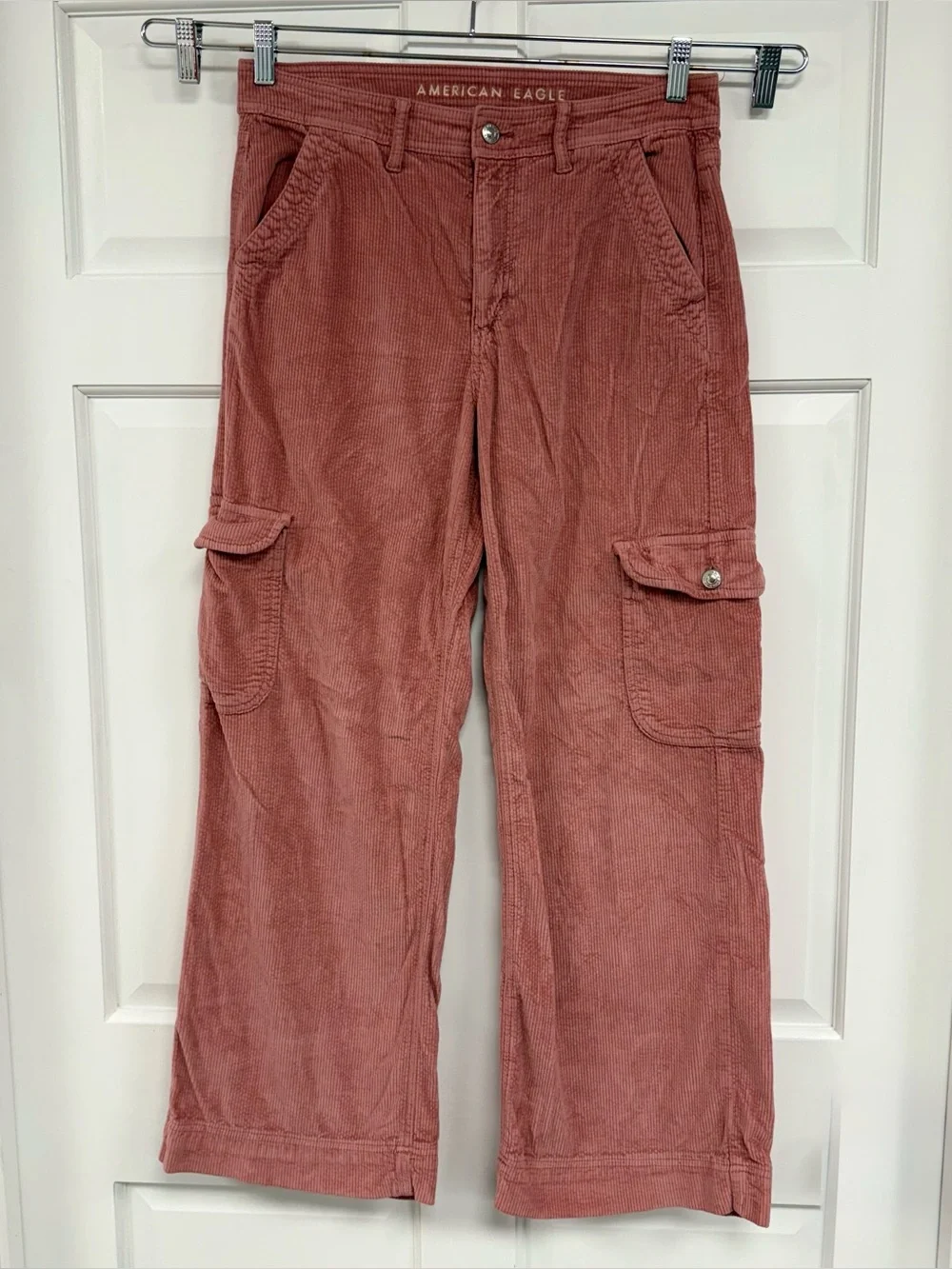 American Eagle Corduroy Pants Womens 6 Short Super High Rise Baggy Wide Leg Pink